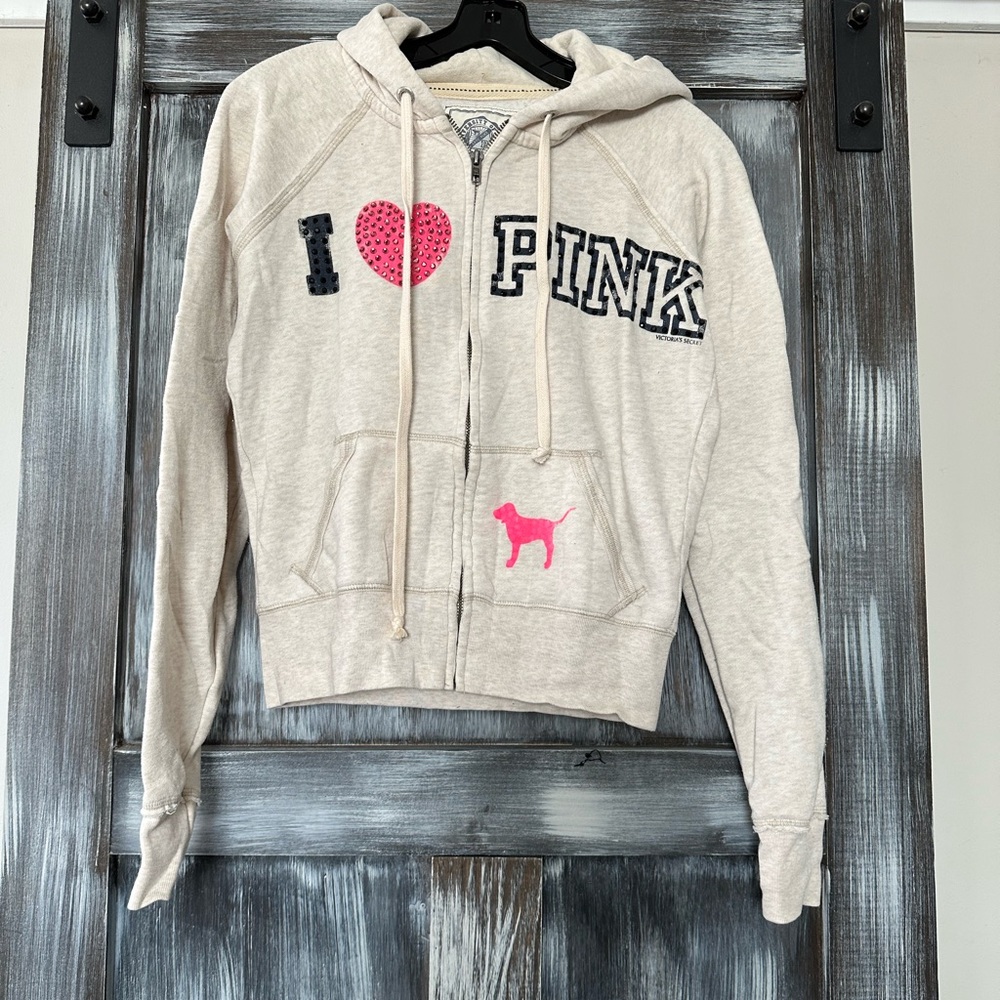 2007 Pink Heathered Cream Full Zip Hoodie